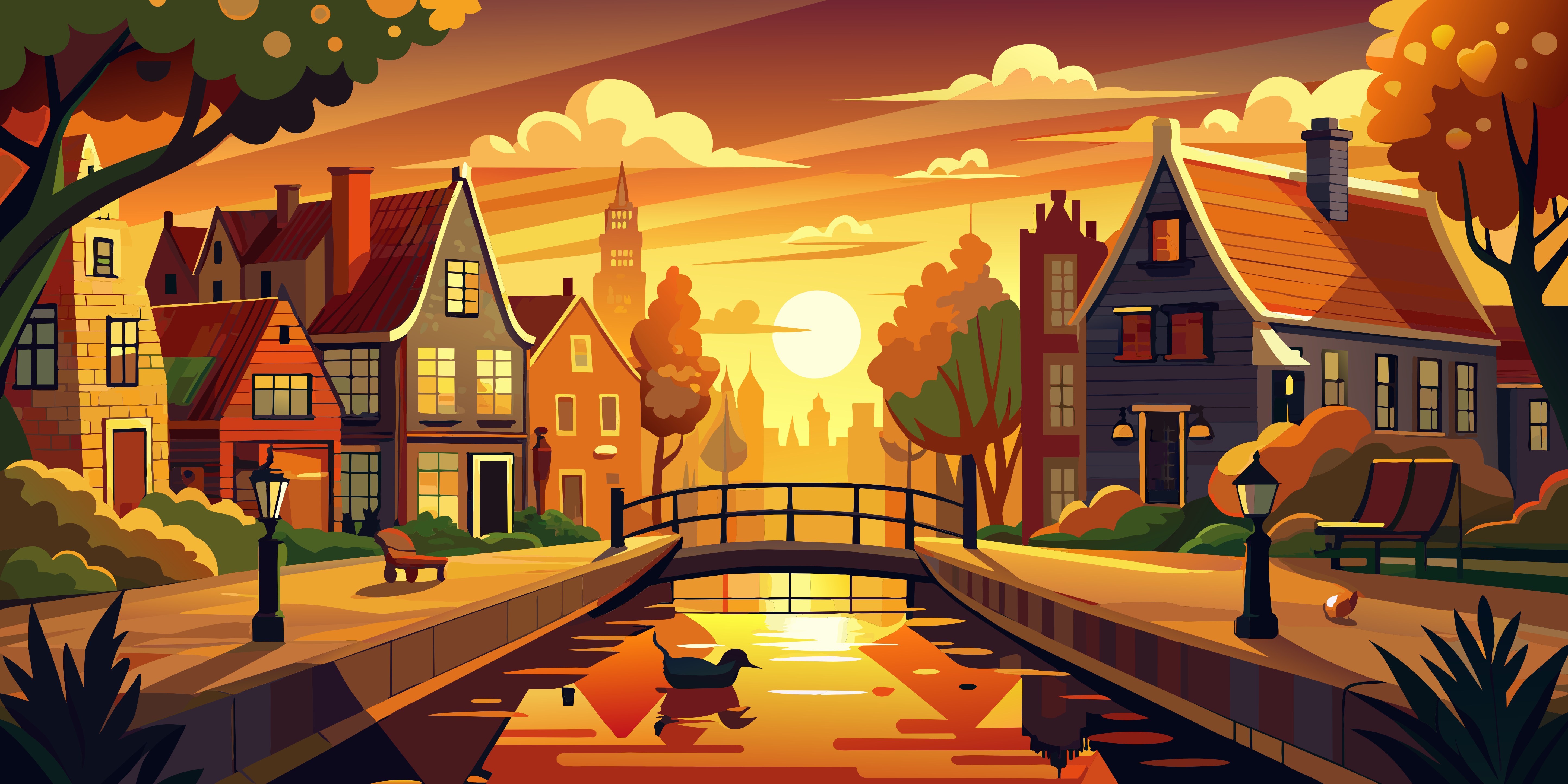 This could be your view. Canal in Haarlem at Golden hour left and right houses.